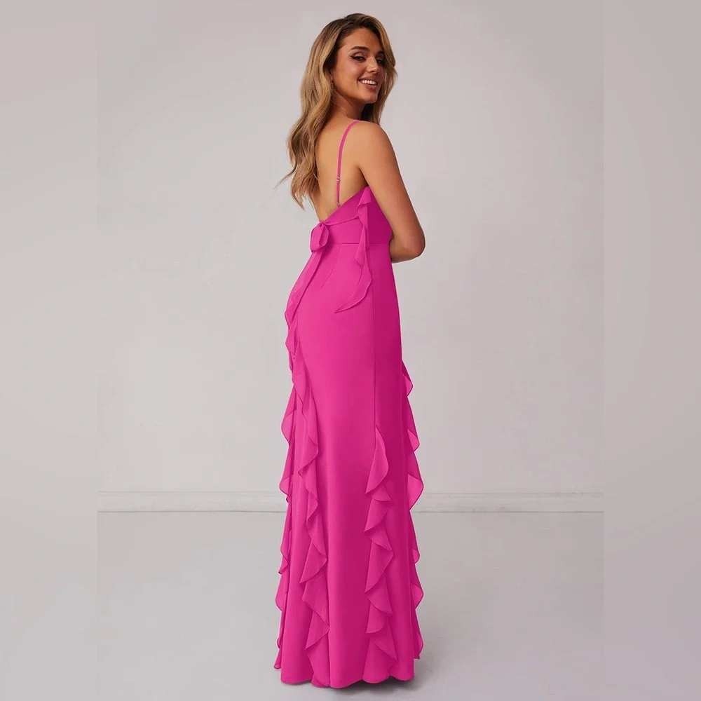 Barbie x Azazie 1001 Ruffle Maxi Dress Barbie Pink Formal Gown Size A8 NEW - Picture 2 of 15